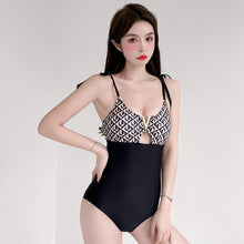 Load image into Gallery viewer, Sexy One Piece Bandage Straps Swimsuit Women V-neck Solid Swimwear Cut Out Monokini Korea Bathing Suit Removable Pad Beach Wear