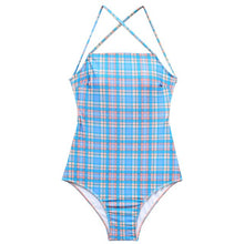 Load image into Gallery viewer, Sexy One Piece Plaid Swimsuit Women Strappy Bathing Suit Swimwear Monokini Bathing Suit Removable Pad Beach Wear