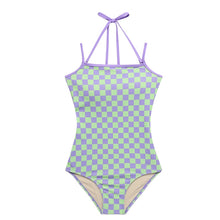 Load image into Gallery viewer, Sexy One Piece Plaid Swimsuit Women Strappy Bathing Suit Swimwear Monokini Bathing Suit Removable Pad Beach Wear