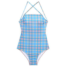 Load image into Gallery viewer, Sexy One Piece Plaid Swimsuit Women Strappy Bathing Suit Swimwear Monokini Bathing Suit Removable Pad Beach Wear