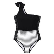 Load image into Gallery viewer, Sexy One Piece Swimsuit Women Black Swimwear Single Shoulder Monokini Korea Bathing Suit Removable Pad Beach Wear