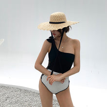 Load image into Gallery viewer, Sexy One Piece Swimsuit Women Black Swimwear Single Shoulder Monokini Korea Bathing Suit Removable Pad Beach Wear