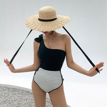 Load image into Gallery viewer, Sexy One Piece Swimsuit Women Black Swimwear Single Shoulder Monokini Korea Bathing Suit Removable Pad Beach Wear