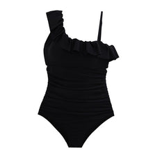 Load image into Gallery viewer, Sexy One Piece Swimsuit Women Black Swimwear Single Shoulder Ruffle Monokini Korea Bathing Suit Removable Pad Beach Wear
