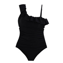 Load image into Gallery viewer, Sexy One Piece Swimsuit Women Black Swimwear Single Shoulder Ruffle Monokini Korea Bathing Suit Removable Pad Beach Wear