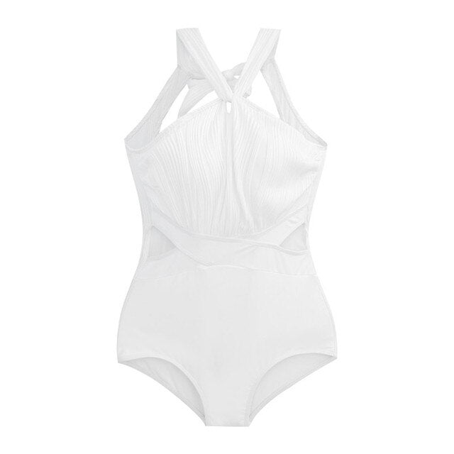 Sexy One Piece Swimsuit Women Solid Swimwear Open Back Monokini Cut Out Bathing Suit Removable Pad Beach Wear