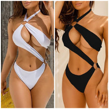Load image into Gallery viewer, Sexy One Piece White Swimsuit Women Hollow Out Micro Bikini Plus Size Halter Swimwear Thong Backless Swimming Bathing Suit Beach