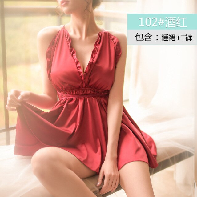 Sexy Openwork Embroidered Silk Silky Sling Home Service Harness Nightdress Womens Nightgown Sleepwear Ropa Para Dormir Mujer