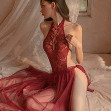 Load image into Gallery viewer, Sexy Pajama Set Cheongsam Lace Bottom Perspective Pajamas Women Sleepwear Tight-fitting Lace-up Veil Lounge Wear Home Clothes