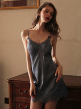 Load image into Gallery viewer, Sexy Pajamas Female Sexy Sleepwear Lace Chest Pad French Sweet Temptation Ice Silk Suspender Nightdress Dropshipping