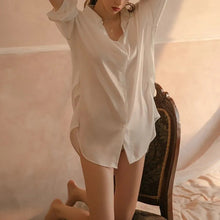 Load image into Gallery viewer, Sexy Pajamas For Women Summer Thin Shirt Large Size Satin White Long Lingerie Dress Temptation Thin High-End Nightdress