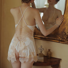 Load image into Gallery viewer, Sexy Pajamas Hot Lace Split Beauty Back Nightdress Dream Blue Luxury Suspenders Female Silky Dress with Panty Dressing Gowns