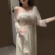Load image into Gallery viewer, Sexy Pajamas Women&#39;S Feather Suspender Nightdress Ladies Spring And Summer Ice Silk Thin Halter Home Service Can Be Worn Outside