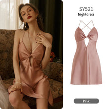 Load image into Gallery viewer, Sexy Pajamas Women&#39;S Silk Dress Lingerie Nightwear Suspenders Nightdress Robe 2 Piece Set Sexy Women Night Dress Home Wear