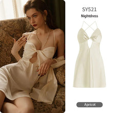 Load image into Gallery viewer, Sexy Pajamas Women&#39;S Silk Dress Lingerie Nightwear Suspenders Nightdress Robe 2 Piece Set Sexy Women Night Dress Home Wear