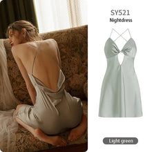Load image into Gallery viewer, Sexy Pajamas Women&#39;S Silk Dress Lingerie Nightwear Suspenders Nightdress Robe 2 Piece Set Sexy Women Night Dress Home Wear