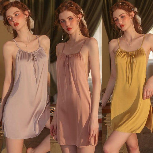 Sexy Pajamas Women Summer Satin Sleepwear Lace Night Dress Camisole Lingerie Backless Nightgown Sleep Tops Nighty for Ladies