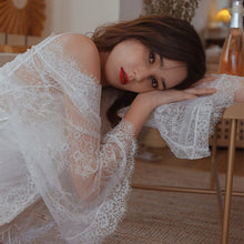 Load image into Gallery viewer, Sexy Pajamas Women&#39;s Lace Transparent Lace-up Kimono-Style Wide-Sleeve Eyelash Lace Robes Morning Gowns Summer Bathrobe