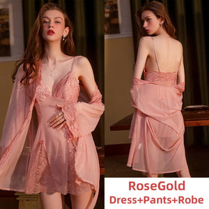 Sexy Pamajas Sets for Women Lace Sleepwear Deep V Night Dress Light Nightgown See Through Backless Camisole Sleep Tops Lingerie
