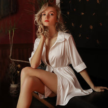 Load image into Gallery viewer, Sexy Perspective Lingerie Set Women Sleepwear Satin Sleep Shirt Short Sleeve Pajamas with Belt Pajamas Home Clothes Nightwear