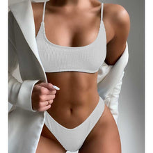 Load image into Gallery viewer, Sexy Pleated Bikini Set Solid Color Swimwear Women Push Up Swimsuit Bandage Sexy Brazilian Thong Bikini Set Biquini Bikini Set
