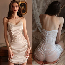Load image into Gallery viewer, Sexy Pleated Sling Night Dress Sleepwear Women Thin Waist Camisole Lace Both Side Hollow Backless Sleep Tops Nightgown Summer