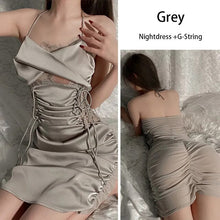 Load image into Gallery viewer, Sexy Pleated Waist Slimming Pajamas Perspective Mesh Sexy Bras Suspender Nightdress Women&#39;S New Lace Home Service G-String Suit