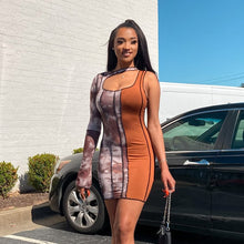 Load image into Gallery viewer, Sexy Print One Shouler Long Sleeve Bodycon Dress Clothes for Women Elegant Tie Dye Chic Party Mini Dresses Hollow Out Clubwear