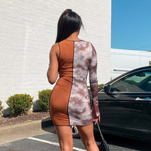 Load image into Gallery viewer, Sexy Print One Shouler Long Sleeve Bodycon Dress Clothes for Women Elegant Tie Dye Chic Party Mini Dresses Hollow Out Clubwear