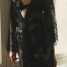 Load image into Gallery viewer, Sexy Robes Bathrobe Perspective Lace Mesh Robe with Belt Black Kimono Dressing Gowns Blouse Women Sleepwear Temptation Pajamas