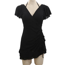 Load image into Gallery viewer, Sexy Ruffle One Piece Swimsuit Women Solid Swimwear Short Sleeve Monokini Push Up Skirt Pleated Korea Bathing Suit Black Halter