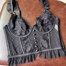 Load image into Gallery viewer, Sexy Ruffled Exotic Costumes Floral Embroider Sensual Lingerie Underwear Transparent Erotic Bra Top Corset Intimate Bondage