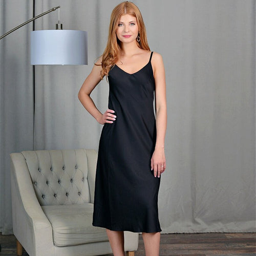 Sexy Satin V-neck Spaghetti Strap Dress Women Sleeveless Backless Solid Color Dress Autumn New Arrival Elegant Party Midi Dress