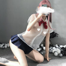 Load image into Gallery viewer, Sexy Schoolgirl Lingerie Kawaii Student Uniform Erotic Fresh Cute College Style Costumes Bow Collar Pleated Skirt Cosplay Suits