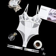 Load image into Gallery viewer, Sexy Sensual Lingerie Bodysuit Underwear Hollow Out Erotic BDSM Bondage Mesh Push Up Bra with Garters Erotic Costumes Outfits