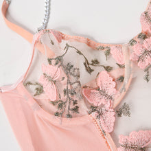 Load image into Gallery viewer, Sexy Sensual Lingerie Bodysuit Underwear Metal Chain Erotic Butterfly Embroidery Mesh Push Up Bra with Garters Erotic Costumes