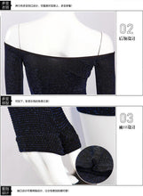 Load image into Gallery viewer, Sexy Sheer &amp; Opaque Tiny Rhinestone Silky Off the Shoulder Long Sleeve Bodycon Mini Dress Night Club Bodysuit Clubwear