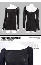 Load image into Gallery viewer, Sexy Sheer &amp; Opaque Tiny Rhinestone Silky Off the Shoulder Long Sleeve Bodycon Mini Dress Night Club Bodysuit Clubwear