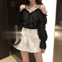 Load image into Gallery viewer, Sexy Shirts Women Off Shoulder Korean Tops V-Neck Flare Sleeve Ruffles Solid Loose Design Clubwear Blouse Casual Blusas 2022