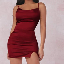 Load image into Gallery viewer, Sexy Slash Neck Split Sheath Women Dress Sling Pure Red Strapless Slim Vestido De Mujer Backless Elegant Satin Party Dress 2022