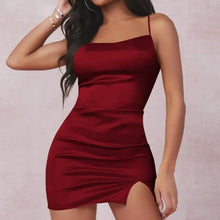 Load image into Gallery viewer, Sexy Slash Neck Split Sheath Women Dress Sling Pure Red Strapless Slim Vestido De Mujer Backless Elegant Satin Party Dress 2022