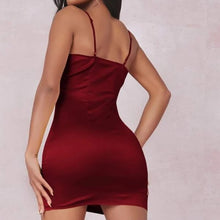 Load image into Gallery viewer, Sexy Slash Neck Split Sheath Women Dress Sling Pure Red Strapless Slim Vestido De Mujer Backless Elegant Satin Party Dress 2022