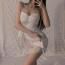 Load image into Gallery viewer, Sexy Sleeping Dress Underwear Push Up Chest Satin Lace Side Bandage Bow Tie Sleep Tops Women Sleepwear Nightdress Home Clothes