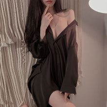 Load image into Gallery viewer, Sexy Sleepwear Lingerie Robe Pajamas Dress Women Home Wear Nightgown Silk Loose Long Sleeve Boyfriend Shirt Sleep Tops Nightwear