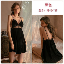 Load image into Gallery viewer, Sexy Sleepwear ServiceHigh-quality Stitching Lace Hollow Deep Green Red V Halter Private house Strap Nightdress Nightgown Set