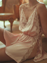 Load image into Gallery viewer, Sexy Sleepwear Women Embroidered Lace Straps Summer with Side Slits Sexy Lingerie Straps Nightdress Nightgown Dropshipping