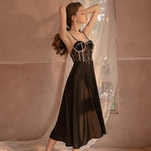 Load image into Gallery viewer, Sexy Sleepwear Women Lingerie Lace Long Satin Nightdress Thin Ice Silk Nightgown V-neck Female Nightwear Suspender Night Dress