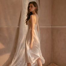 Load image into Gallery viewer, Sexy Sleepwear Women Lingerie Lace Long Satin Nightdress Thin Ice Silk Nightgown V-neck Female Nightwear Suspender Night Dress