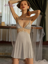Load image into Gallery viewer, Sexy Sleepwear Women Night Gowns Ice Silk Thin Lace Suspenders Nightdress Seduction Beauty Back 2022 New Vintage Nightgowns