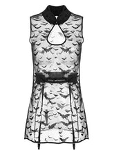 Load image into Gallery viewer, Sexy Sleepwear Women Summer Thin Lace Transparent Attraction Cheongsam Dress Black Bat Mesh Lingerie Babydoll with Garter